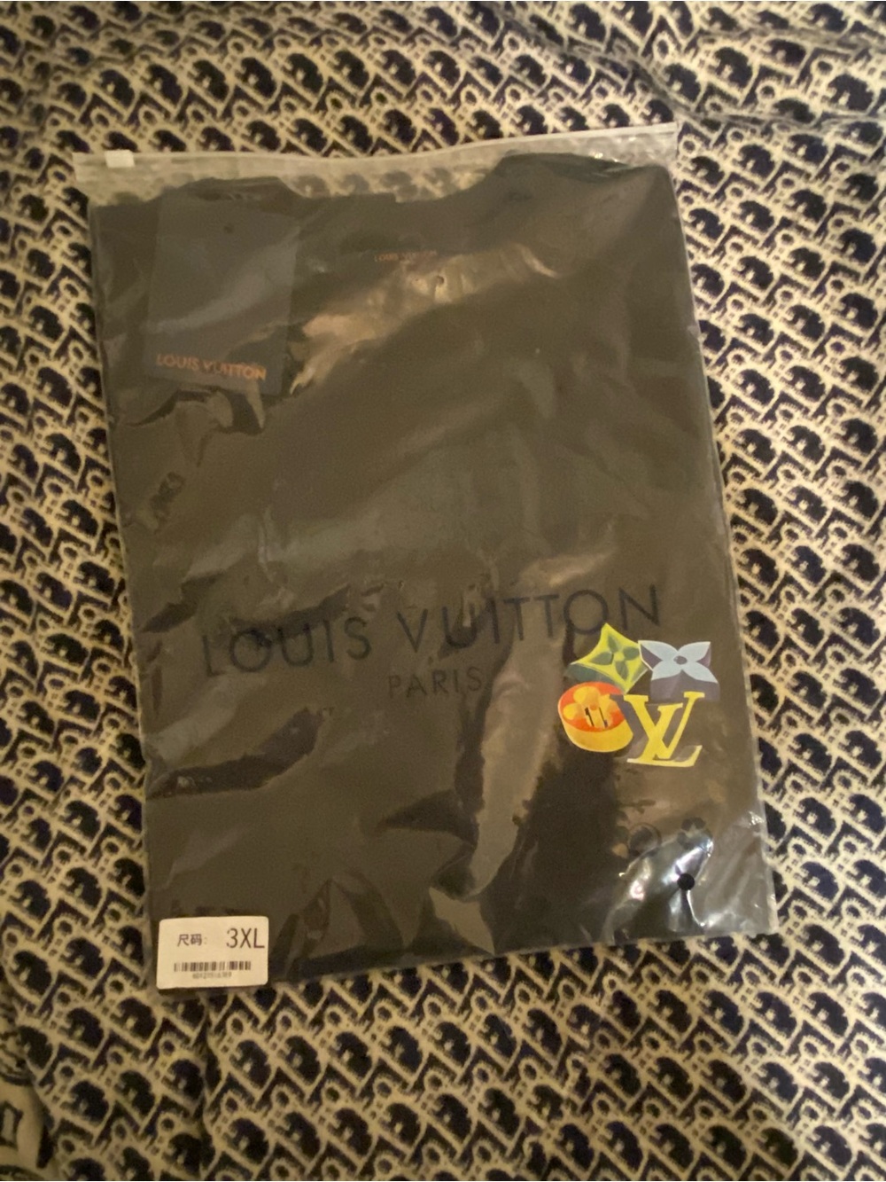Louis Vuitton Black Tee with Multicolor LV Motif